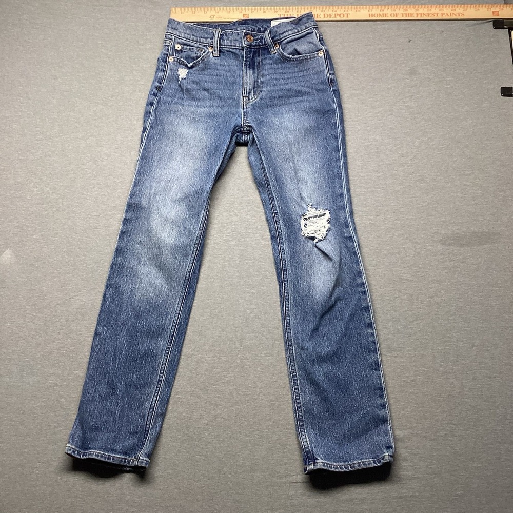 Gap‎ 90s Straight High Rise Women Size 0/25P Denim Jeans Medium Wash Distressed